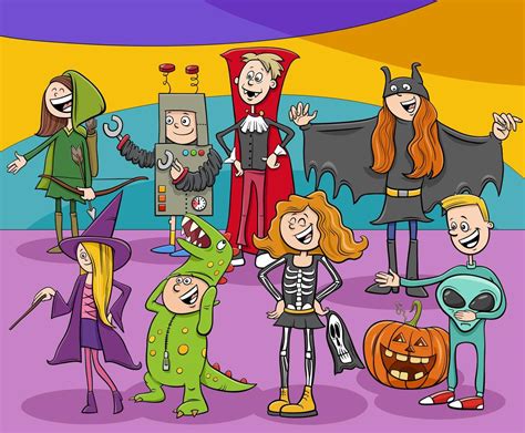 Cartoon characters group at Halloween party 1417695 Vector Art at Vecteezy