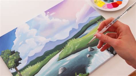 How to Paint a Cute Landscape - YouTube