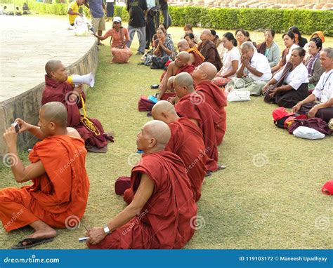 Sarnath, Uttar Pradesh, India - November 1, 2009 Buddhist Monks with ...