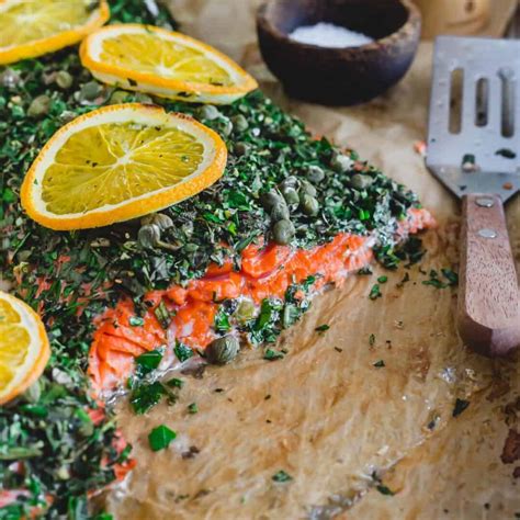 Baked Wild Sockeye Salmon Recipe - with Herbed Garlic Caper Crust