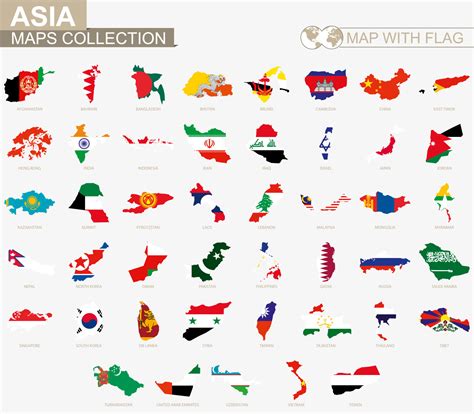 Map with flag Asian countries collection. 10288888 Vector Art at Vecteezy