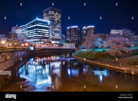 Richmond,Virginia night city skyline along the James River near Brown's ...