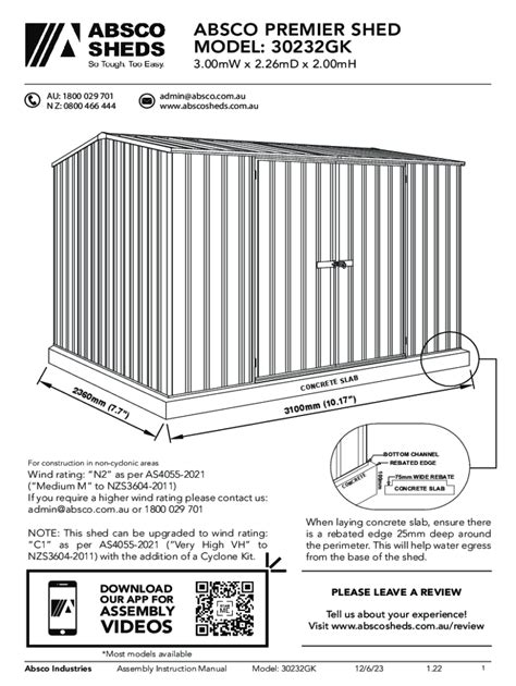 Fillable Online Absco Premier Garden Shed Assembly Instructions Model Fax Email Print - pdfFiller