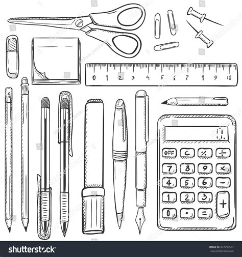 Big Vector Set Sketch Stationery Items Stock Vector (Royalty Free ...