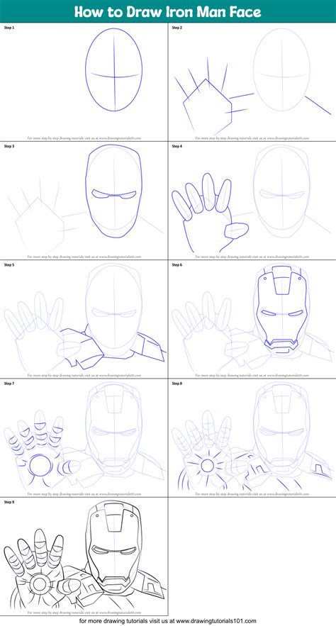 How to Draw Iron Man Face (Iron Man) Step by Step | DrawingTutorials101.com