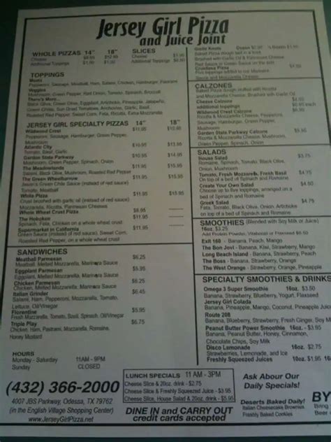 Jersey Girl Pizza & Juice Joint Menu - Urbanspoon/Zomato