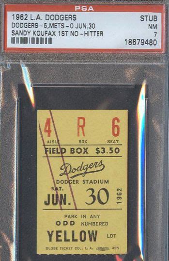 1962 Sandy Koufax 1st No Hitter ticket stub | TicketStubCollection.com ...