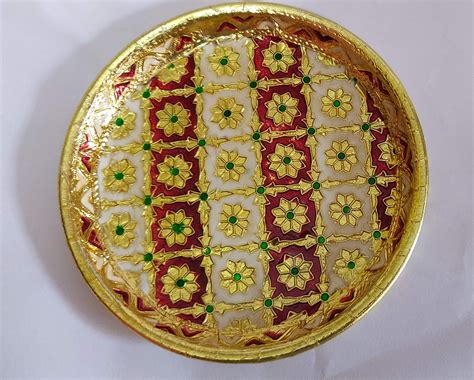 Buy RACE MINDS Meenakari Decorated Pooja Plate| Karwa Chauth Puja Thali | Laddu Gopal Bhog Plate ...