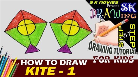 Kite 1, How to draw kite, Easy Drawing step by step Tutorial