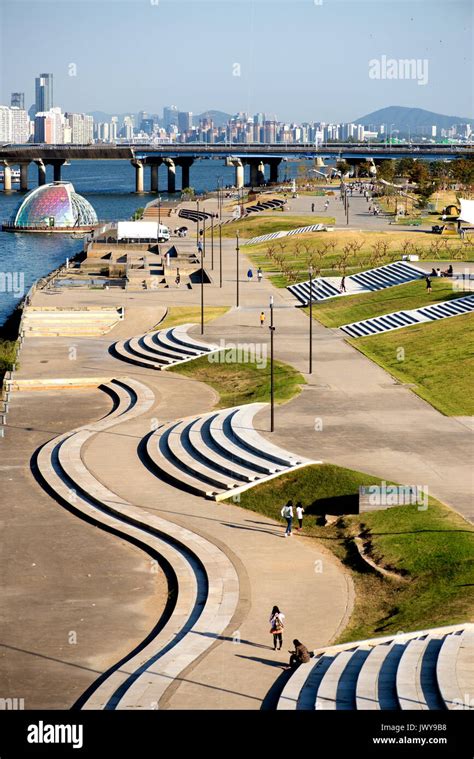 View from above on Yeouido Hangang Park, popular place for festivals ...