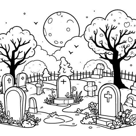 Printable Halloween Cemetery coloring page - Download, Print or Color ...