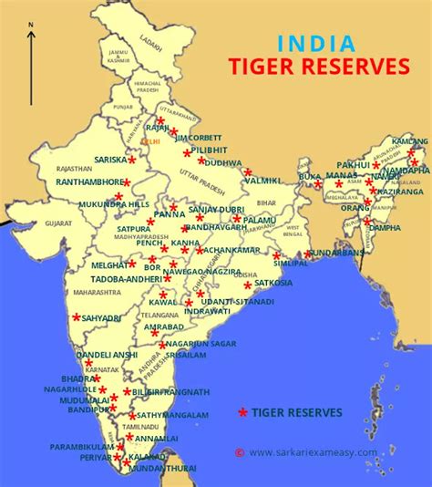 Find Latest Tiger Reserves in India map 2021