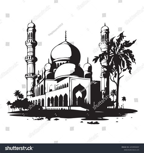 Beautiful Mosque Vector Outline Sketch Drawing Stock Vector (Royalty ...