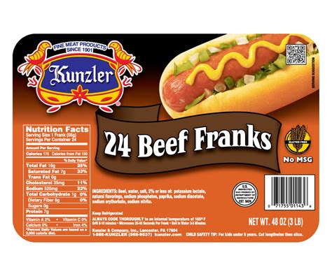 3 lbs. Beef Franks | Kunzler