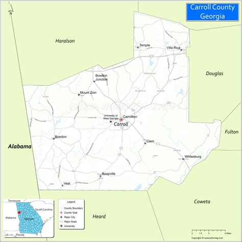 Map of Carroll County, Georgia - Where is Located, Cities, Population ...