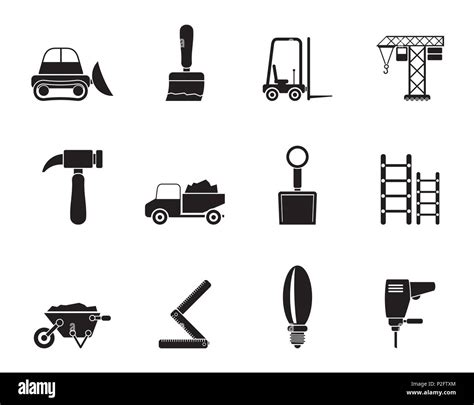 Silhouette Building and Construction equipment icons - Vector Icon Set ...