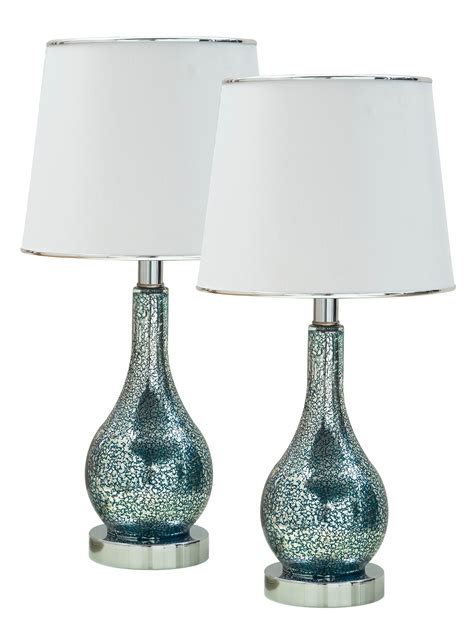 Ardoch Aqua Blue Glass Table Lamp – Set of 2 – 2kfurniture