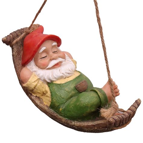 Teresa's Collections 7.3’’ Funny Garden Gnomes Outdoor Hanging Statue, Fairy Garden Swinging ...