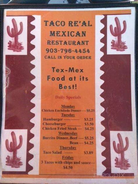 Online Menu of Taco Real, Atlanta, TX