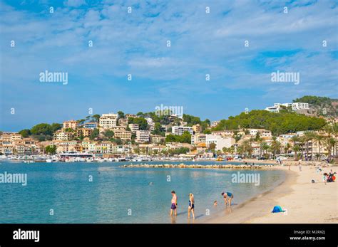 Platja de Port de soller, beach, Port de Soller, Mallorca, Balearic ...