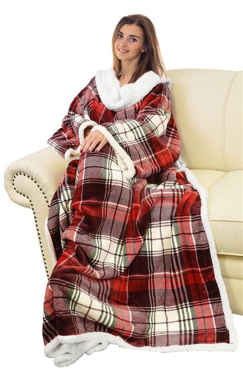 Plush sherpa fleece wearable tv blanket with sleeves arms Catalonia snuggle style TV blanket ...