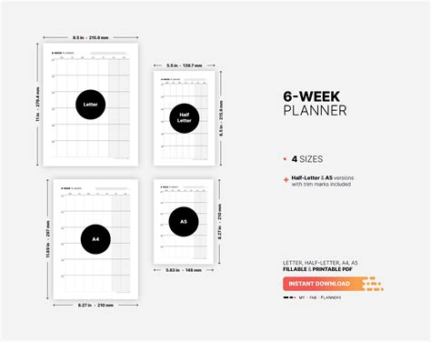 6-week Calendar, Planner, Fillable Work & Productivity Goal Tracker, Organization Dashboard ...