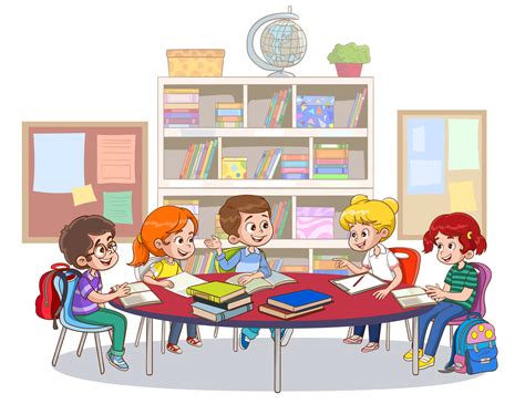 Students Studying Together Cartoon