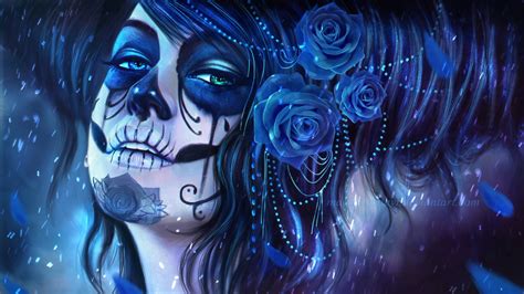 women, MagicnaAnavi, Dia de los Muertos, Skull Face, Drawing, Blue Wallpapers HD / Desktop and ...