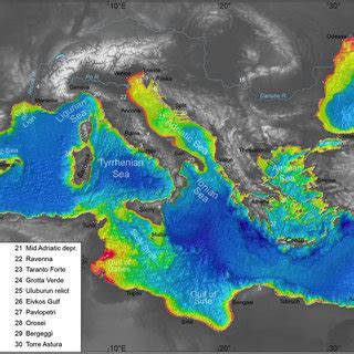 A topographic map of the Mediterranean Sea region with bathymetric data... | Download Scientific ...