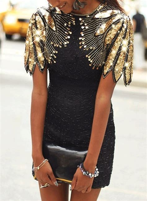Elegant Sleeveless Sequin Mini Dress – Acelitt | Fashion, Black gold sequin dress, Clothes