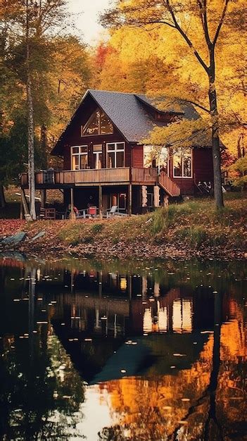 Premium AI Image | Cabin with a lake view