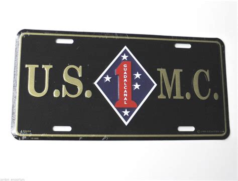 USMC 1St US Marines Marine Corps Embossed Metal License Plate 6 X 12 Inches