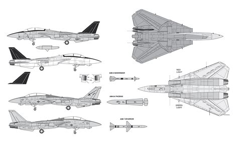 Grumman F-14 Tomcat Blueprint - Download free blueprint for 3D modeling | 3d model, Blueprints ...