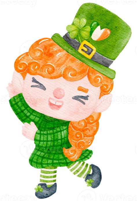 Free Cute happy smile leprechaun ginger hair girl celebrating St Patrick cartoon character ...