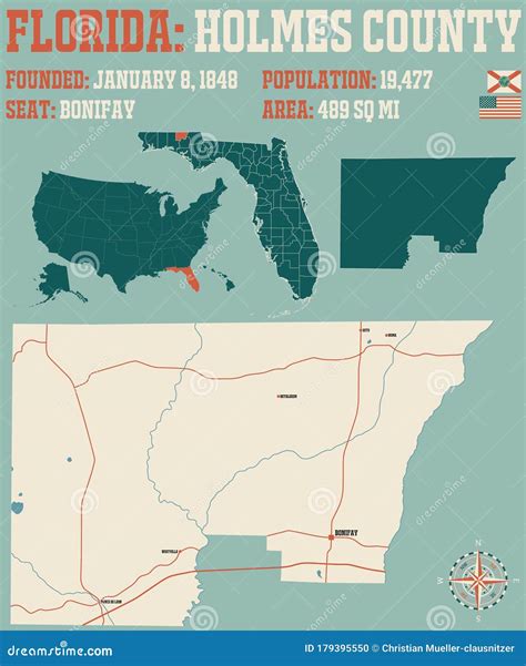 Map of Holmes County in Florida Stock Vector - Illustration of education, colors: 179395550