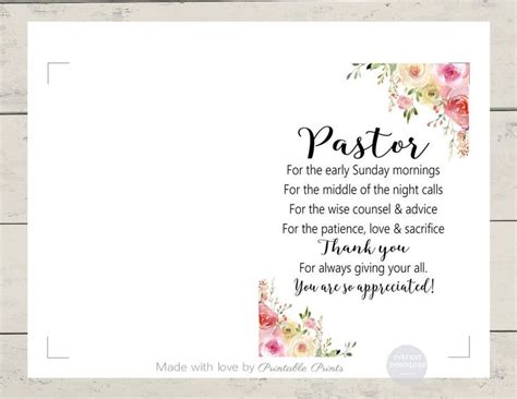 Female PASTOR Appreciation Card, PRINTABLE CARD Instant Download, Gift for Pastor, Feminine ...