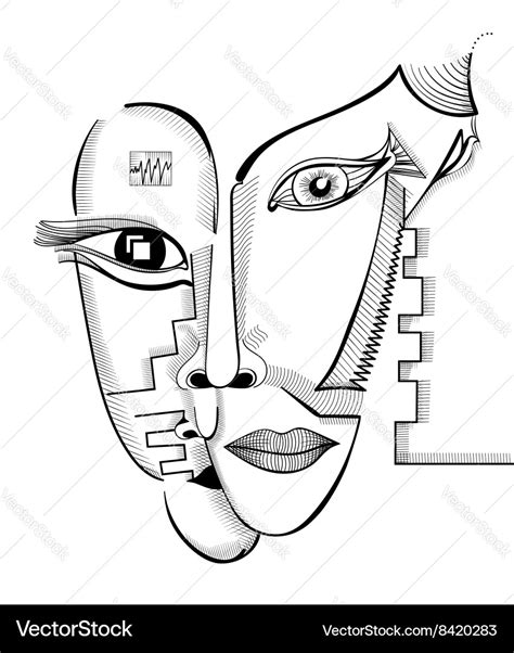 Hand drawing faces in cubism style Royalty Free Vector Image