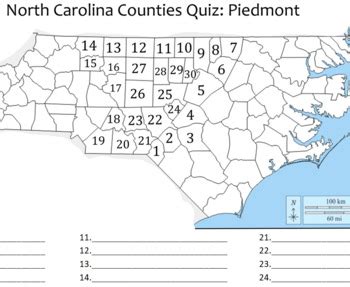 North Carolina County Piedmont Map Quiz & Key by Reader of the Pack