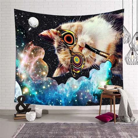 Psychedelic Cat Tapestry Hippie Wall Hanging Tapestry Mandala Vivid ...