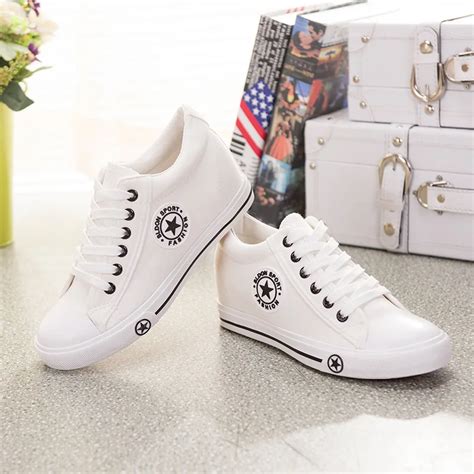 Designer Korean White Platform Sneakers Wedge Canvas Shoes Hidden Heel Casual Shoes Women 2018 ...