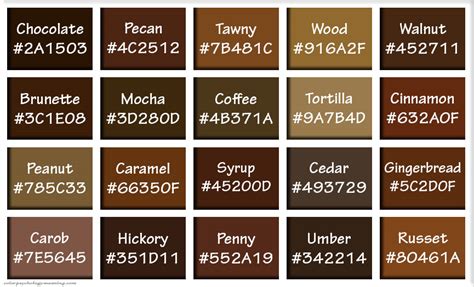 Shades of Brown & Names, with HEX, RGB Color Codes