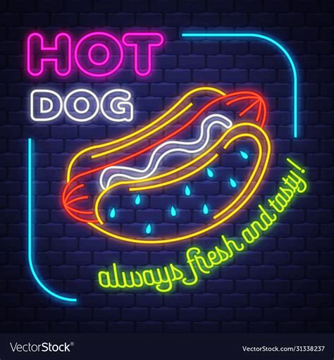 Hot dog - neon sign dog - neon sign on brick Vector Image