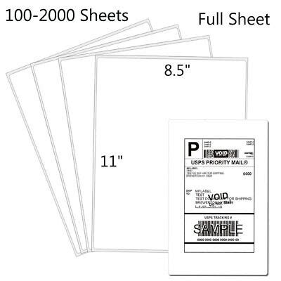 100 Full Sheet Shipping Labels 8.5x11 Self Adhesive Blank Paper for Laser/Inkjet | eBay