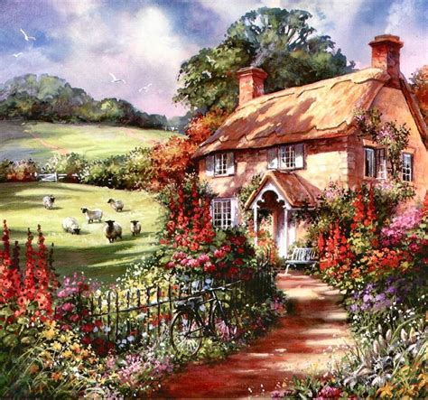 Precott Cottage on Whileaway Lane by Jim Mitchell | Belle image nature, Paysage avec maison ...