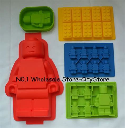 5x Silicone Lego Brick & Minifigure Man Robot Ice Trays Ice Mold Chocolate Molds Baking Pan ...