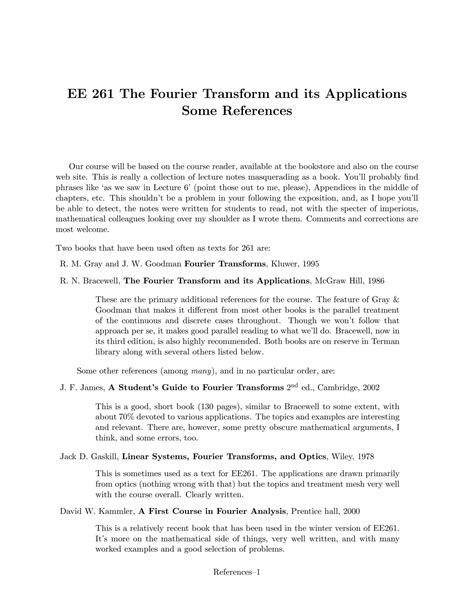 SOLUTION: References the fourier transform and its applications - Studypool