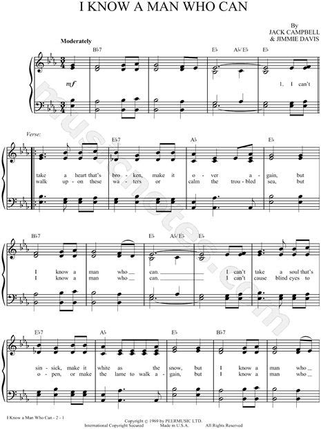 Jack Campbell "I Know a Man Who Can" Sheet Music in Eb Major - Download & Print | Sheet music ...