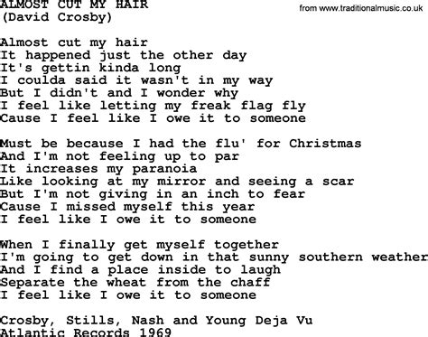 Almost Cut My Hair, by The Byrds - lyrics with pdf