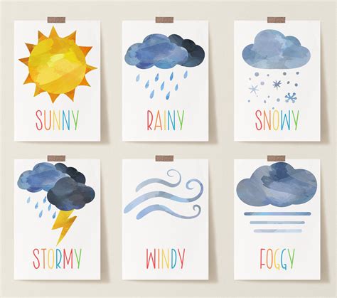 16 Weather Cards, Weather Flashcards, INSTANT DOWNLOAD, Toddler Weather ...