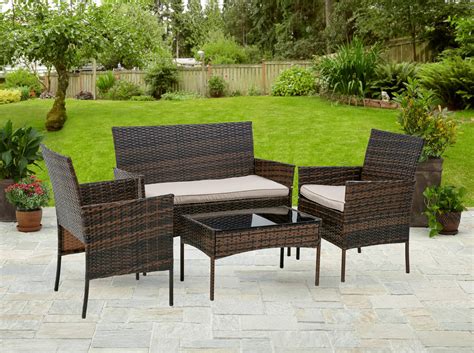 FDW Patio Furniture Set 4 Pieces Outdoor Rattan Chair Wicker Sofa Garden Conversation Bistro ...